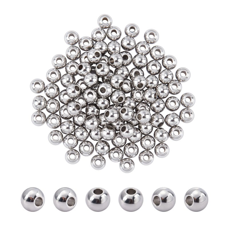 NBEADS 100 Pcs 6mm Metal Spacer Beads, 2mm Hole Solid 304 Stainless Steel Rondelle Beads Metal Loose Beads for DIY Bracelet Jewelry Making - Image 1